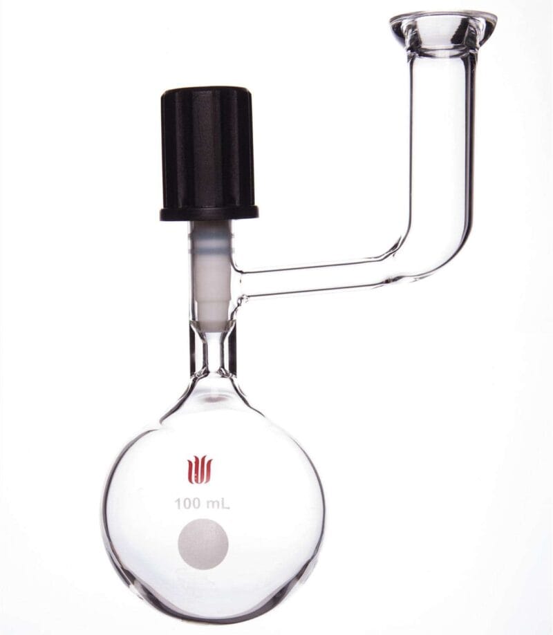 Schlenk flask with high vacuum valve and O-ring neck on side, capacity 10 to 250 ml