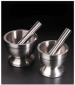 Stainless steel mortar with pestle, diameter 85 to 98 mm