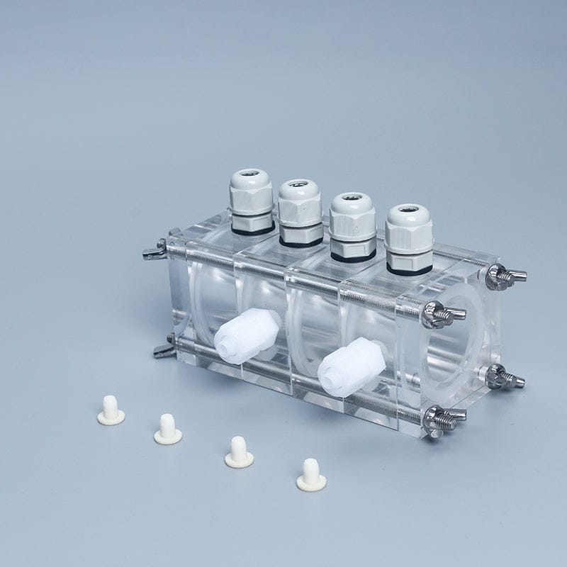 Quattro-chamber-cube-shaped-reactor-for-microbial-fuel-1-1.jpg Quattro Cube MFC Reactor, 4-Chamber Acrylic Cell (4 x 14ml)