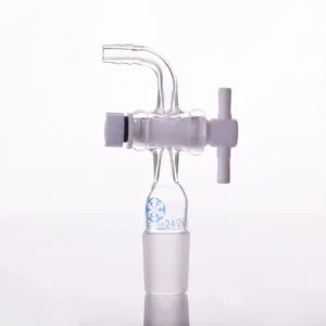 Connecting adapter with curved hose connector and PTFE stopcock